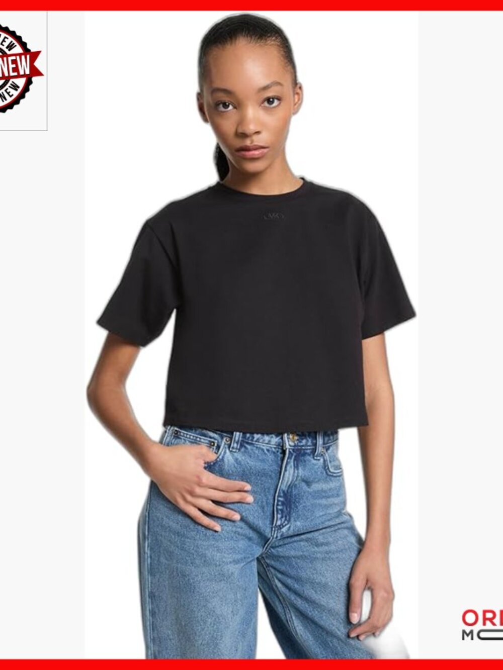 Oversized Cropped T-Shirt, 100% Cotton, Crew Neck, Short Sleeve